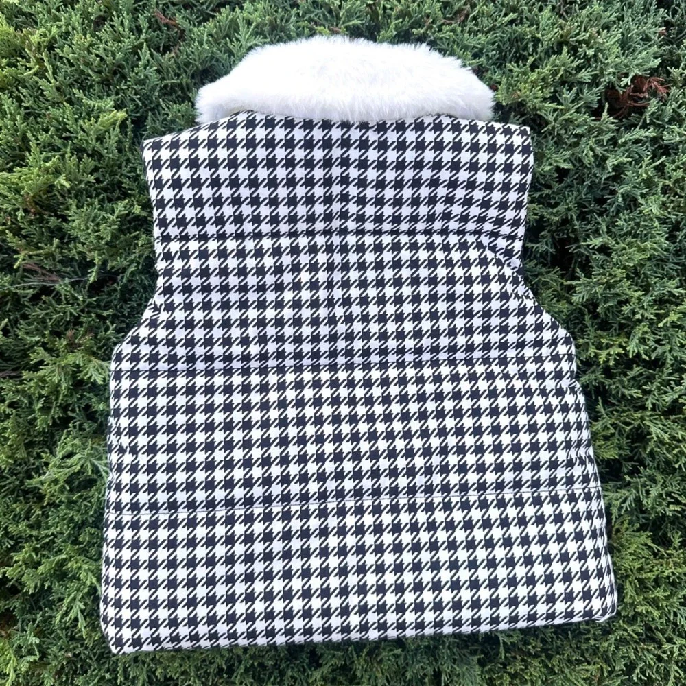 Kids Headquarters Baby Girl Houndstooth Faux Fur Puffer Vest Size 12 Months NWT